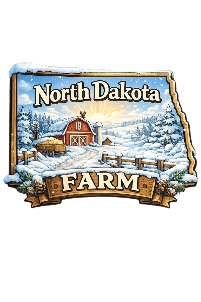 Winter farm with a red barn and snowy fields